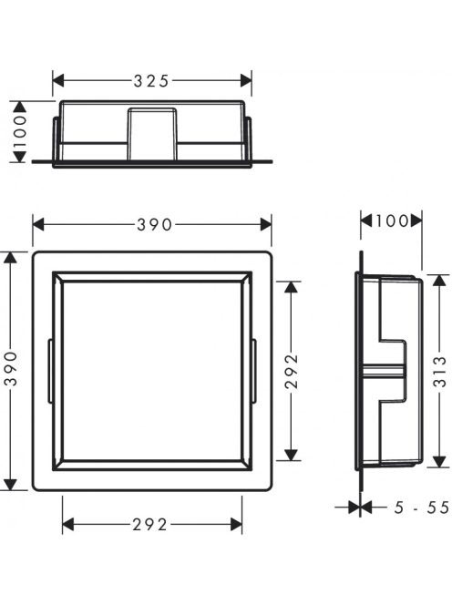 Hansgrohe XtraStoris Original falfülke integrált kerettel 30x30x10 cm, matt fekete 56061670 - Image 2