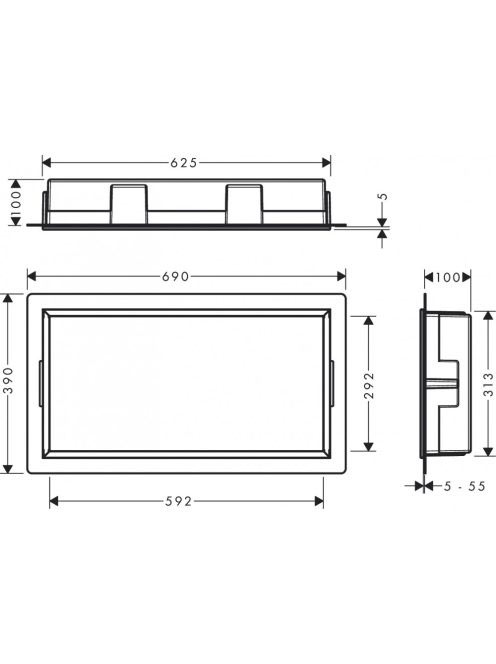 Hansgrohe XtraStoris Original falfülke integrált kerettel 30x60x10 cm, matt fekete 56064670 - Image 2